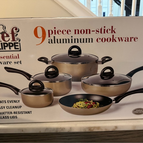 Chef Philippe 9-Piece Non-Stick Cookware Set - Black and Brown